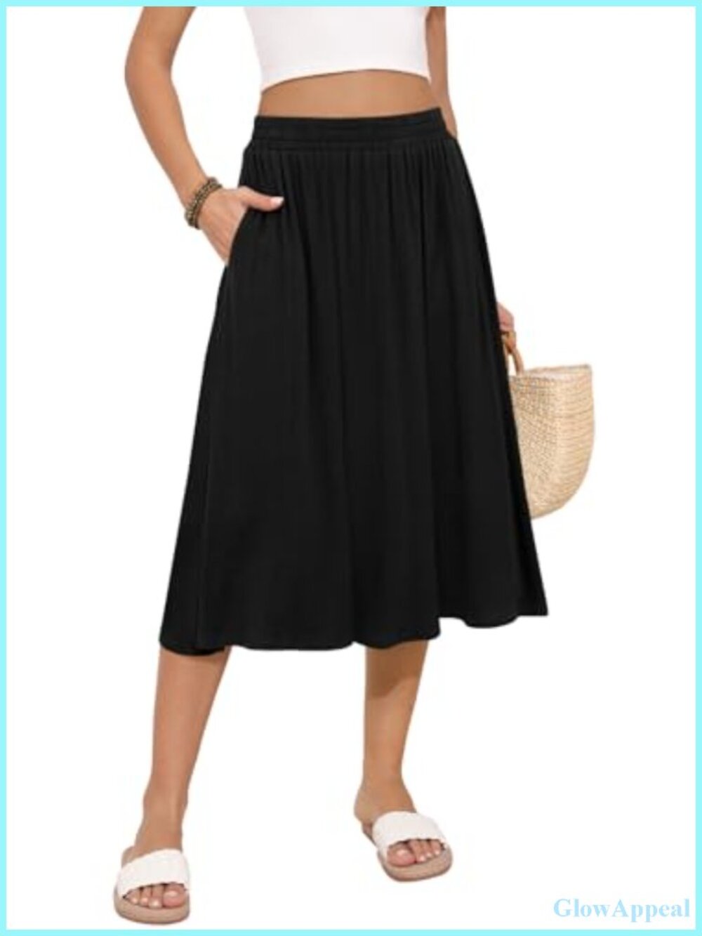 Women's Midi Skirt A-Line Flowy Casual with Pockets Summer